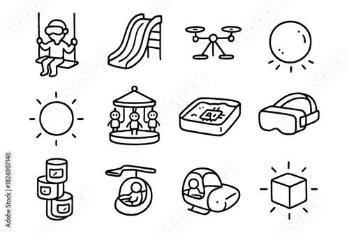 Playground equipment and outdoor fun in hand drawn style