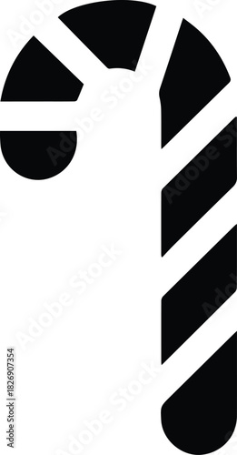 Minimalist black candy cane christmas sweet silhouette vector icon
