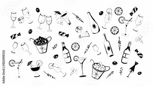 Whimsical hand drawn party and celebration elements