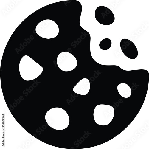 Minimalist black chocolate chip cookie dessert silhouette vector icon