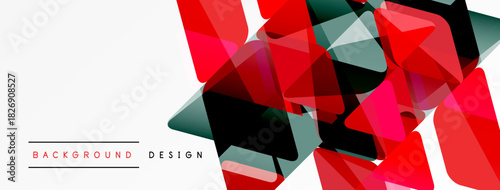 Abstract geometric shapes overlap, creating dynamic red, gray composition. White space provides contrast, modern feel. Design elements suggest movement.