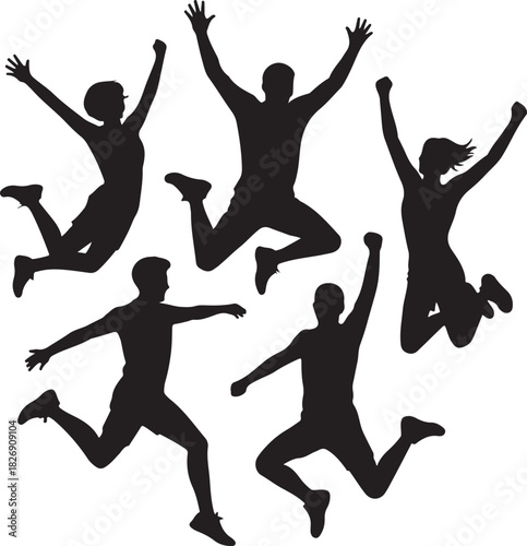 Jumping people silhouettes in a fun and active dance pose illustration