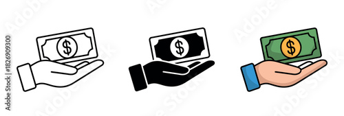 Hand holding a banknote with a dollar sign, symbolizing finance and currency exchange in a business transaction.