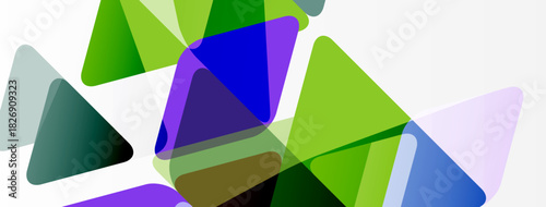 Abstract geometric shapes overlap. Various colors create dynamic visual texture. Composition feels modern, clean, vibrant.