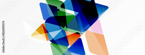 Abstract composition. Overlapping translucent shapes create vibrant color blends. Modern design, clean aesthetic. Minimalist presentation.