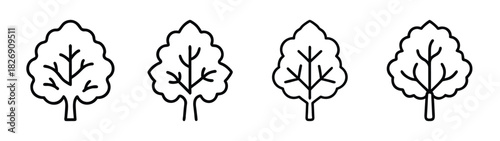 Four black and white leaf illustrations for botanical drawing and nature themed design projects