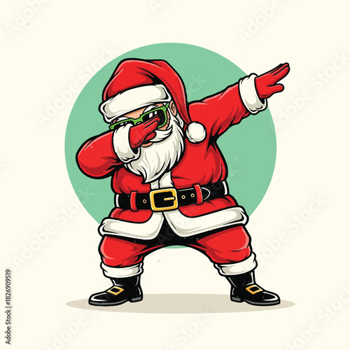 Santa claus dabbing with a festive green circle background
