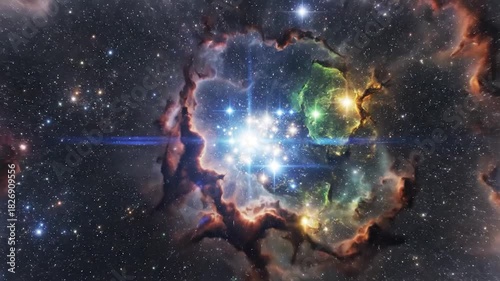 Stunning Nebula and Star Cluster in Deep Space.