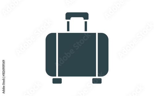 A dark teal rolling suitcase stands ready for an upcoming journey against a clean white background.