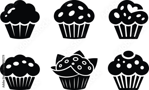 Set of Minimalist black muffin bakery pastry silhouette vector icon