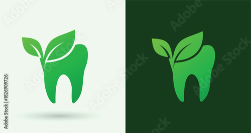 Tooth leaf eco dental logo green oral health dentist clinic hygiene care icon
