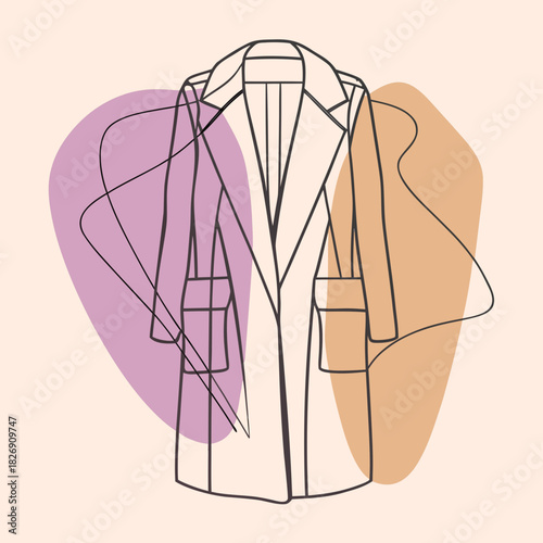 Minimalist line art illustration of a trench coat with abstract shapes