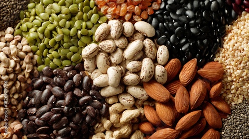 Foto Variety of dried legumes and nuts for a healthy diet concept