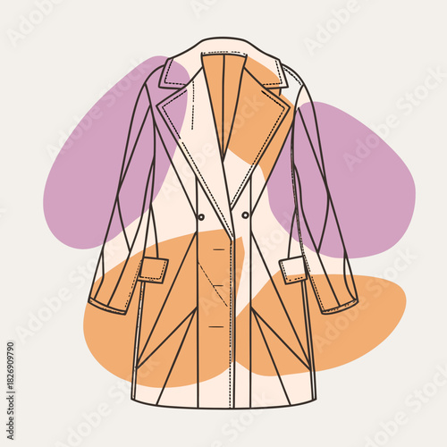 Minimalist illustration of a double breasted trench coat