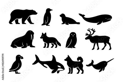 Silhouette arctic and antarctic animals collection for wildlife designs