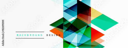 Abstract geometric shapes overlap, creating vibrant colorful design. White space provides clean contrast, modern aesthetic.