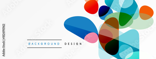 Abstract colorful shapes overlap, creating dynamic visual composition. White background provides clean contrast. Modern design element.