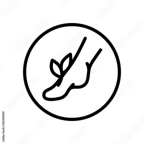 Foot care outline icon. Foot hygiene, Healthy feet, Foot treatment, Podiatrist, Podiatry, Pedicure, Organic cosmetics symbol. Vector isolated illustration.