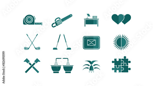 A collection of diverse icons representing various concepts, including tools, hobbies, and abstract symbols, arranged in a grid layout on a white background.