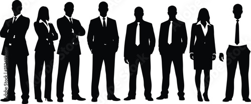 Business people silhouette vector illustration of professional men and women in formal suits, corporate team black shadow design