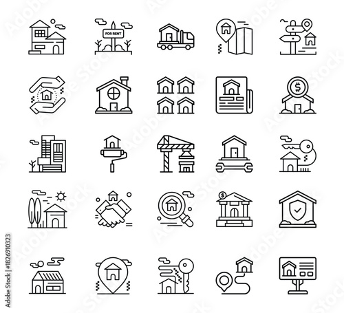 Real estate thin line icons set . vector .