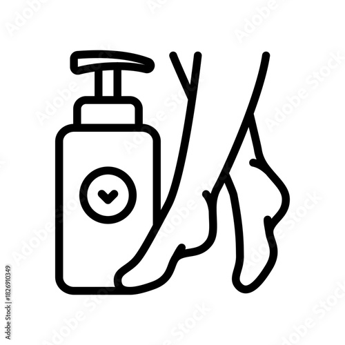 Foot cream, Foot hygiene, Healthy feet, Foot treatment, Podiatrist, Podiatry icons, Pedicure, Massage foot outline icon. Outline vector illustration.