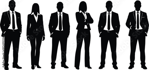 Business people silhouette vector illustration, corporate team in formal suits, professional office workers standing design for leadership and teamwork concept