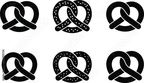 Set of Minimalist black pretzel bakery snack silhouette vector icon