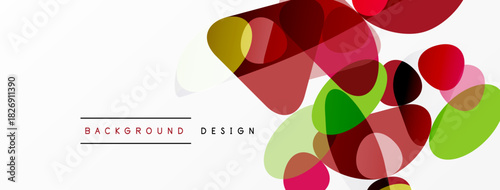 Abstract colorful shapes overlap white space. Modern design elements create dynamic visual texture. Background text reads background design.