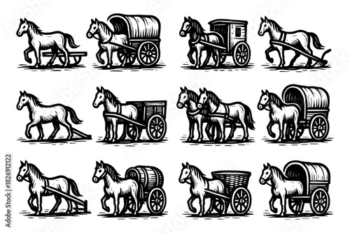Vintage horse carriage collection: classic style illustrations of horse-drawn vehicles