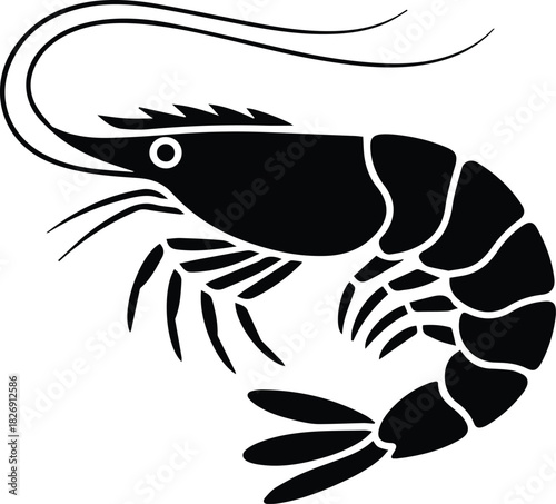 Minimalist black shrimp seafood silhouette vector icon