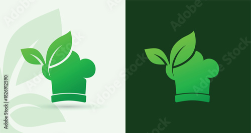 Chef hat leaf eco logo organic kitchen restaurant cooking culinary healthy food icon
