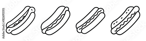 Hot dog illustration: delicious fast food hotdogs with mustard for summer picnic barbecue party