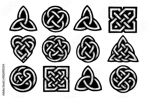 Collection of hand drawn celtic knot designs with intricate patterns