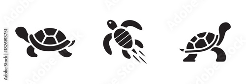 Sea turtle icons set, turtle graphic and web design, turtle line art collection, vector illustration EPS 10.