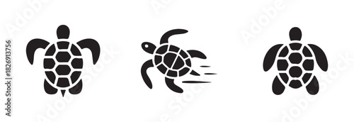 Turtle logo icons set, sea turtle silhouettes set, sea animal symbol, turtle simple animal design, vector illustration EPS 10.