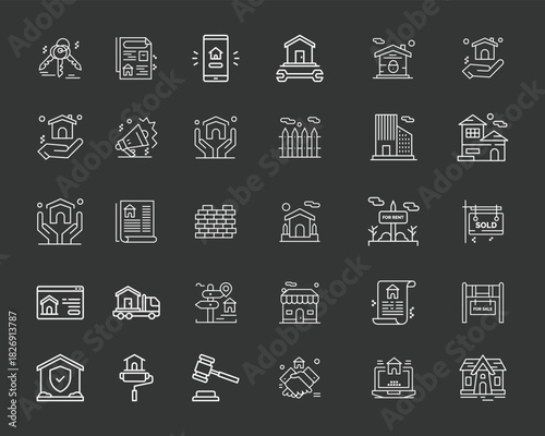
Real Estate Vector Line Icons, Home, House, Building vector .