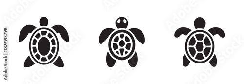 Sea turtle icons set, turtle graphic and web design, turtle line art collection, vector illustration EPS 10.