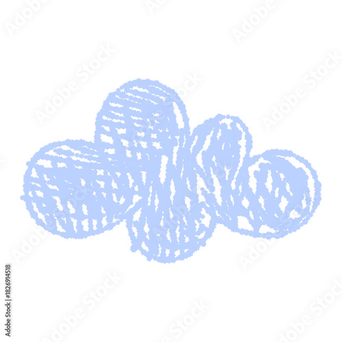 Hand-drawn crayon clouds. Kids element for preschool materials. Playful sky. Cute cartoon weather symbol.  Isolated vector illustration	