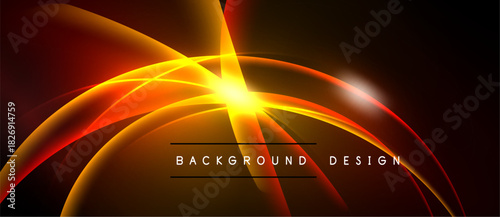 Bright abstract design features curved lines, vibrant orange glow, dark background. Text reads background design. Modern, dynamic visual.