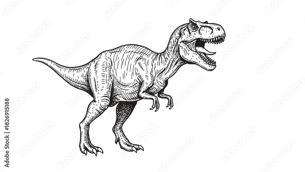 Obraz premium Roaring Tyrannosaurus Rex Line Art