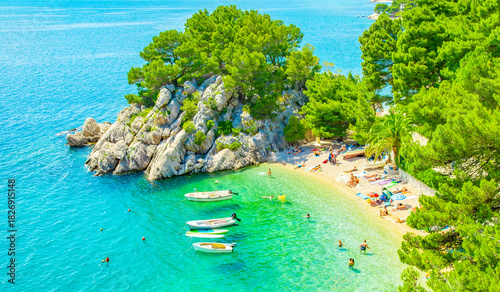 Small idyllic beach in Brela village, Makarska riviera, Croatia