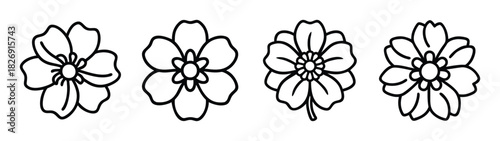 Floral design elements vector art: flower blossom outline drawing for decoration and design use
