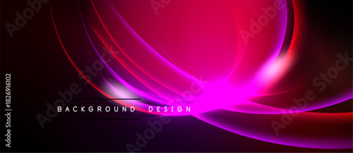Abstract dynamic waves, vibrant pinks, purples over black background. Modern design elements create flowing visual impact.