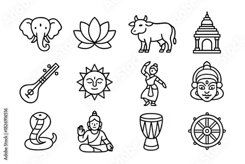 Indian culture symbols: vector icons of tradition and heritage