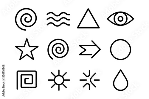 Minimalist line art geometric and symbolic shapes collection