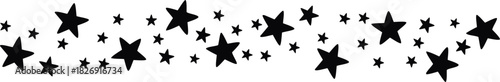 Scattered star border pattern design. Random star silhouette strip for decoration. Seamless celestial star row for creative projects. 
