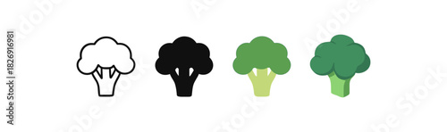 Broccoli icons set: minimalist, monochrome, and colorful designs
