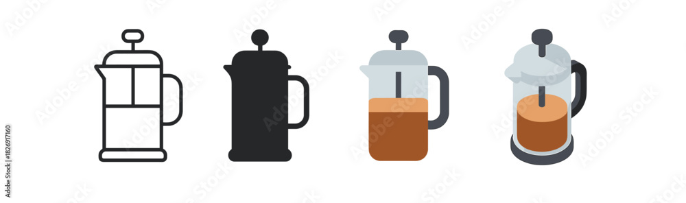Fototapeta premium Elegant french press designs: minimalist icons for coffee lovers