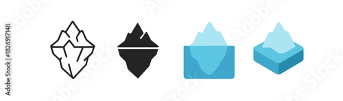 Diverse iceberg icons: outline, solid, minimal, and geometric designs